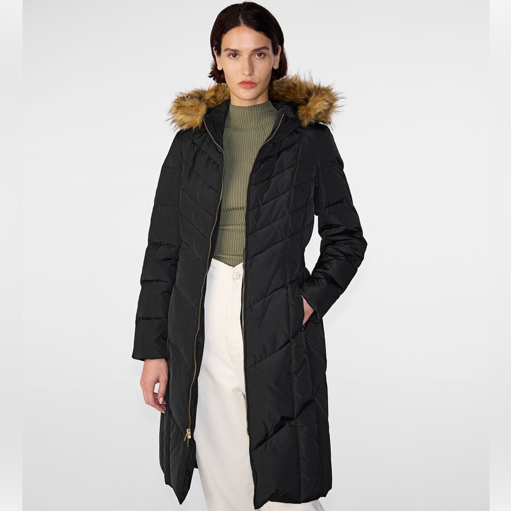 Cole Haan Signature Long Hooded Puffer Jacket